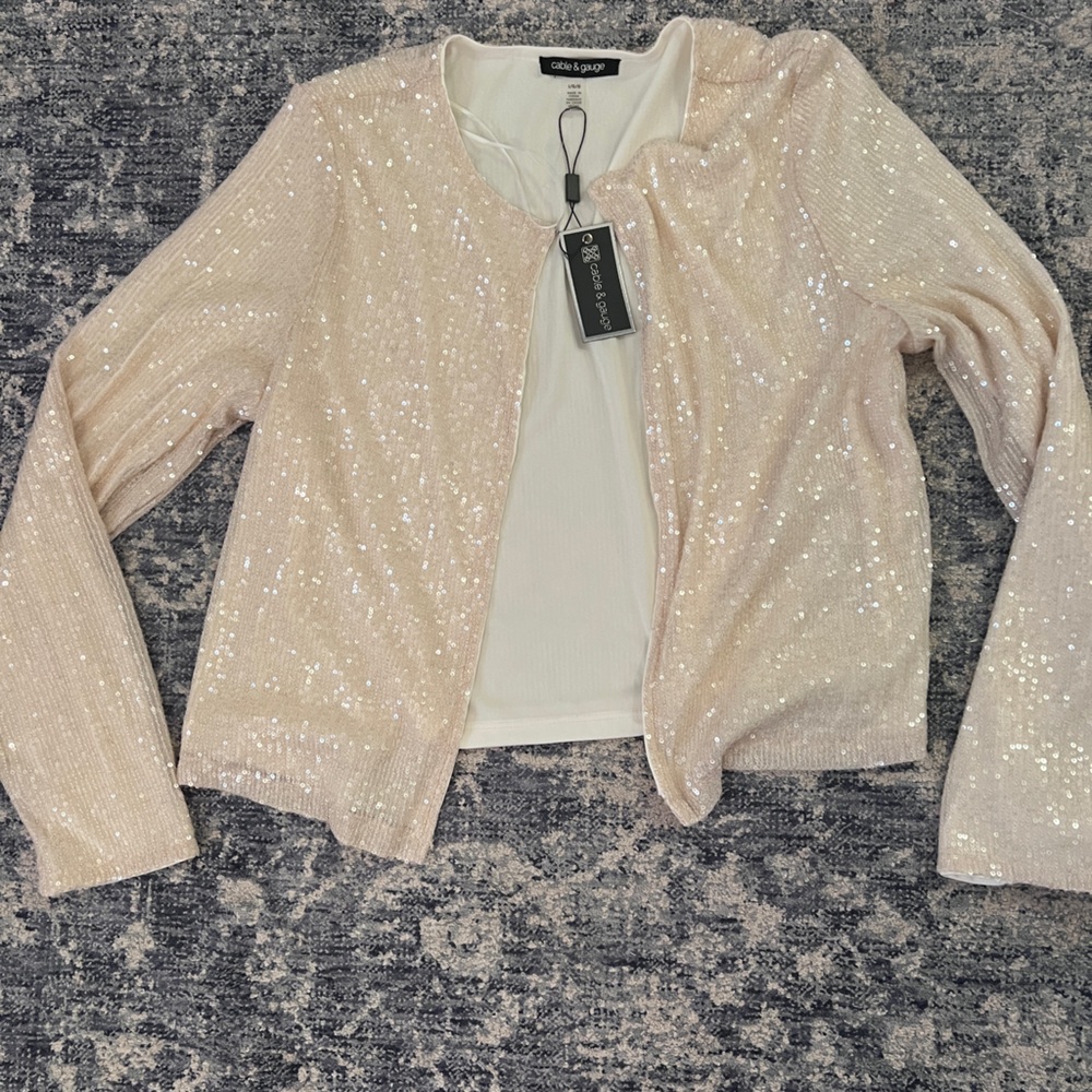 Cable & Gauge Sequin Cream Blazer